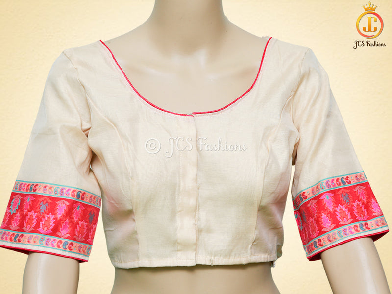 All Over Exquisite Thread Weaving Kani Silk Saree | Beige color fully stitched blouse