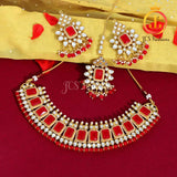 Kundan and immitation pearls Neck Set with earrings and tikka