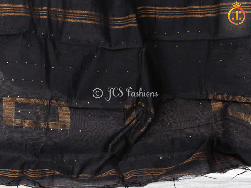 Sequence Work Box Zari Design Cotton Silk Saree With Running Blouse