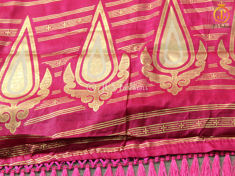 Foil Print Paithani Silk Printed Saree With Contrast Foil Print Blouse