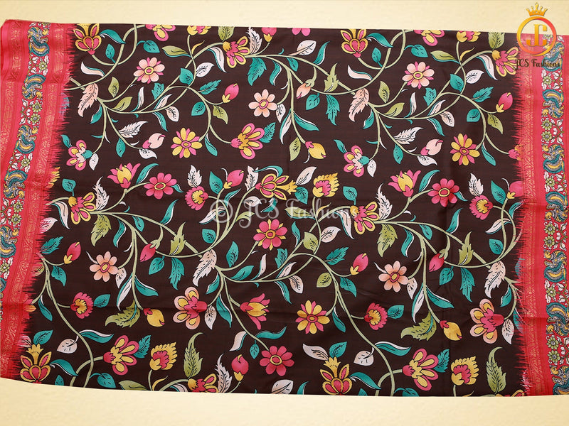 Kalamkari And Floral Design Saree With ready to wear Blouse