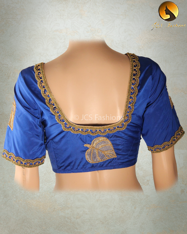 Beautiful Silk blouse with Aari/Maggam work in Stunning Blue
