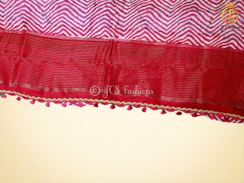 Leheriya Bathik Prints Munga Silk Saree With Blouse