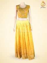 Mirror Work And Crop Top style Silk Lehenga With Net Dupatta