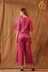 Cotton lurex bell sleeves top with all-over silver circle