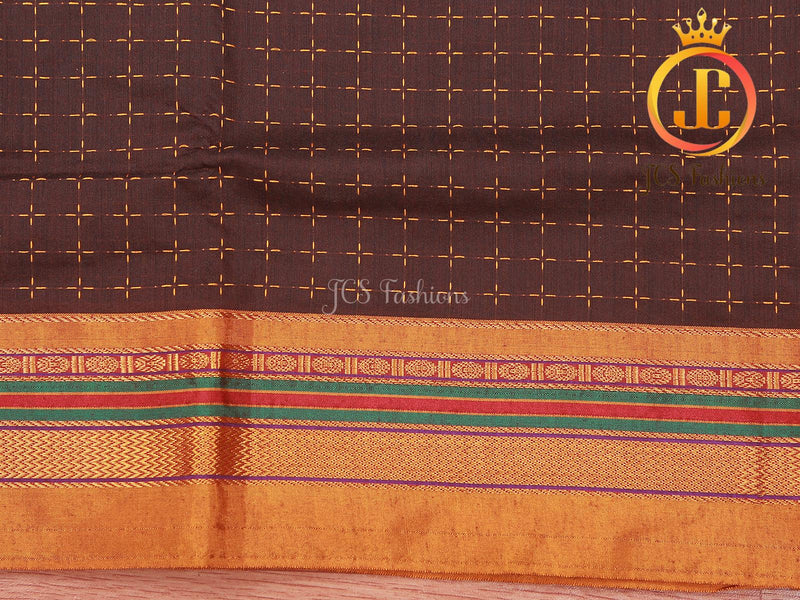 Ilkal Saree - Brown Mercerized Soft Cotton Silk Saree With Running Blouse, Gift Saree