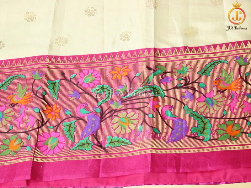 Foil Print Paithani Silk Printed Saree With Contrast Foil Print Blouse