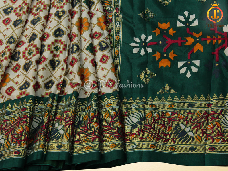 Traditional Soft Silk Patola Print Saree With Printed Unstitched Blouse