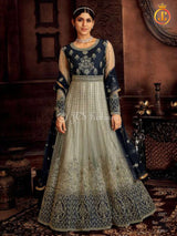 Designer Floor Length Gown in Blue and Grey