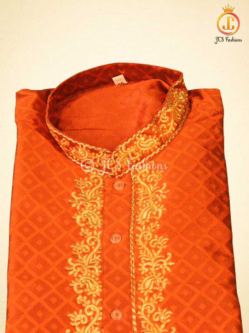 Silk Kurta Pajama Set with Embroidery & Zari Work