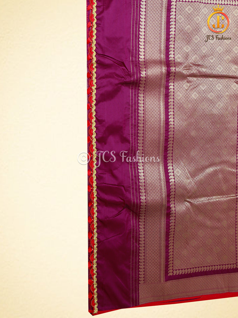 Banarasi Silk saree with Meenakari Work, Handwoven Saree With Fully stitched blouse.