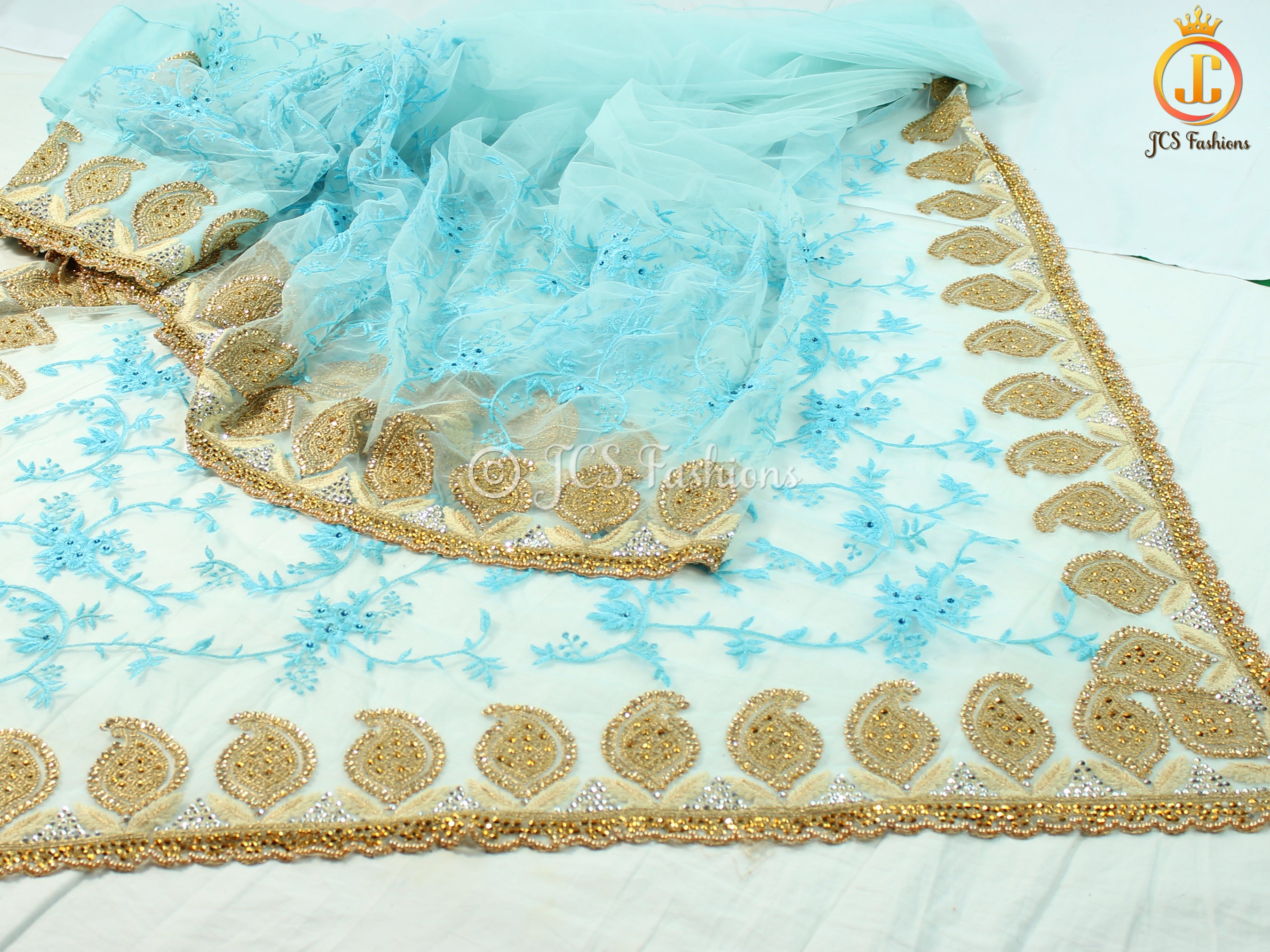 Net Saree with Heavy Handwork Embroidery and Fully Stitched Blouse SAREE JCS Fashions