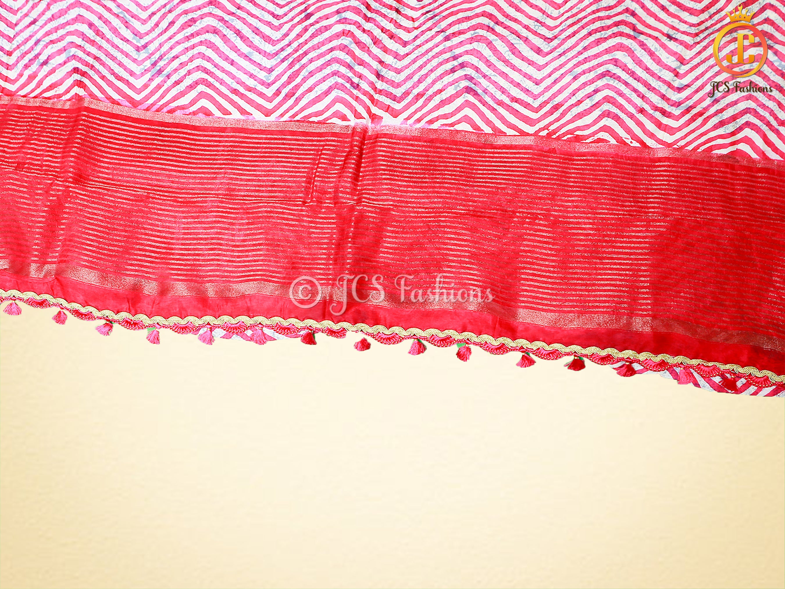 Leheriya Bathik Prints Munga Silk Saree With Blouse SAREE JCS Fashions