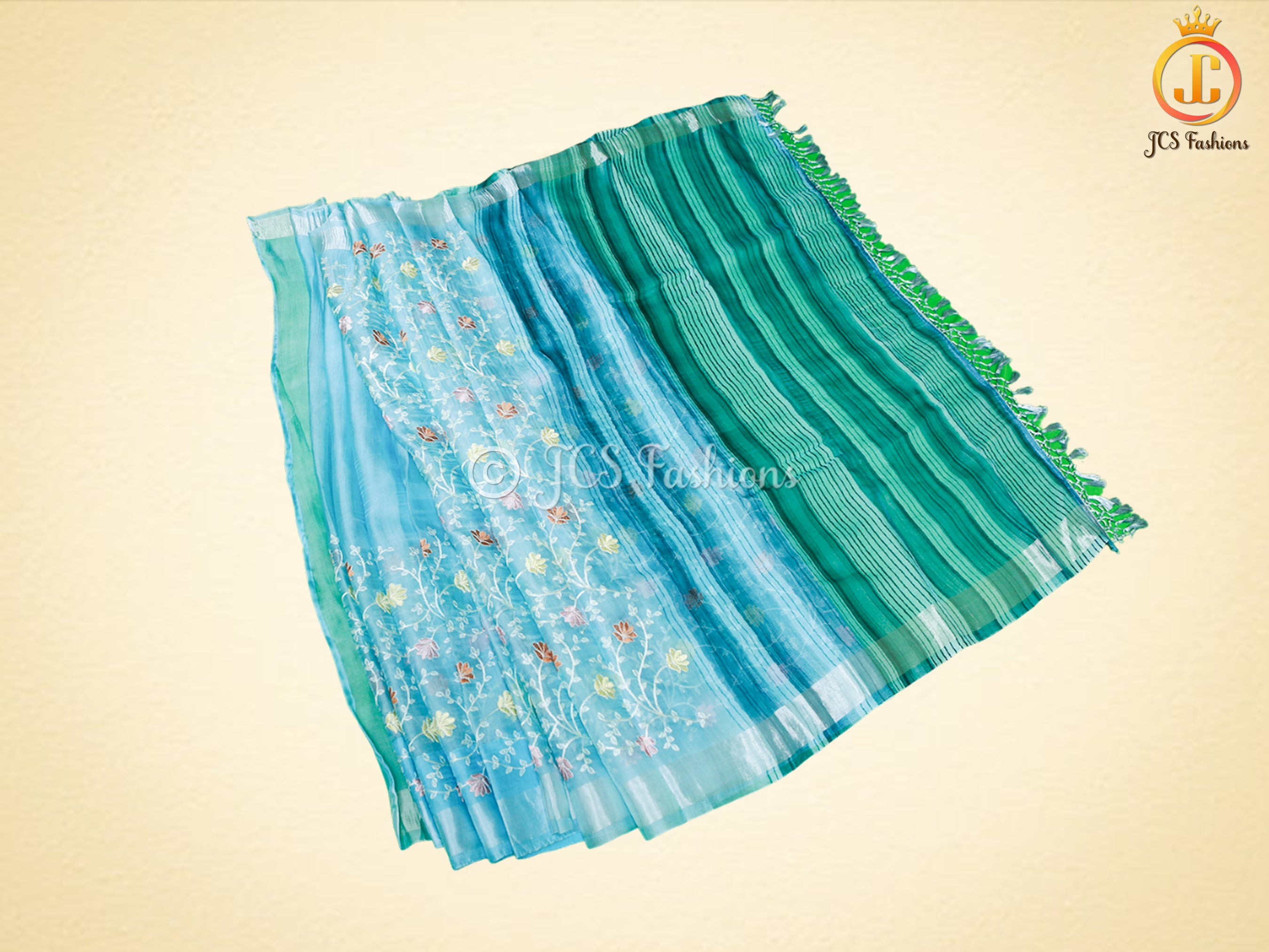 Soft Organza Saree with Allover Multicolor Embroidery Jall Work SAREE JCS Fashions