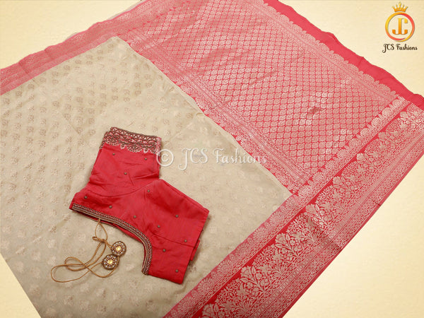 Banarasi Sheer Raw Silk Saree With fully stitched Blouse