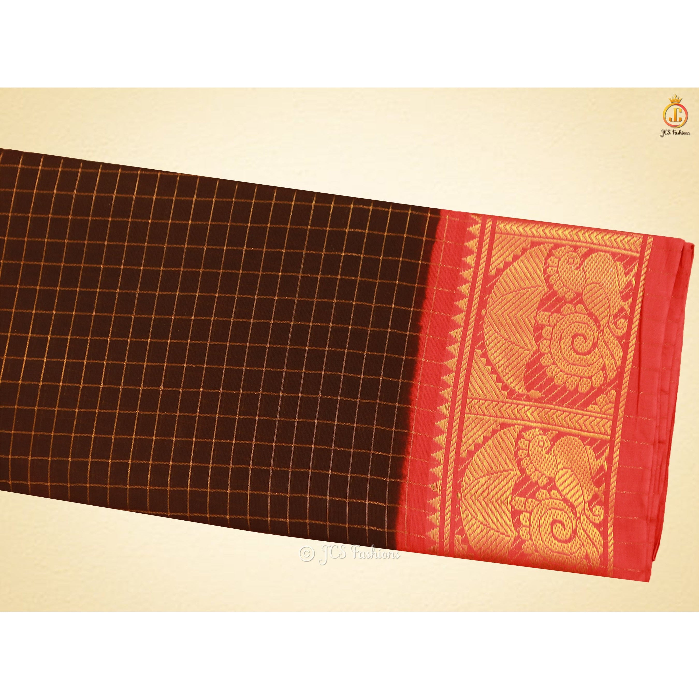 Red Zari Kattam Body Kanchi Rich Cotton Peacock Design Saree SAREE JCS Fashions