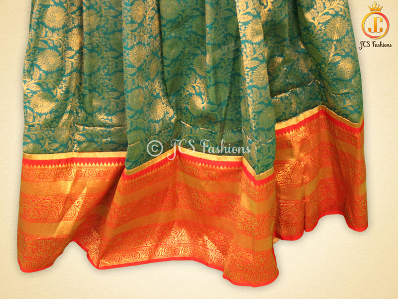 Banarasi Lehenga with Crop Top | Pavadi for Teens | half saree| Bottle Green