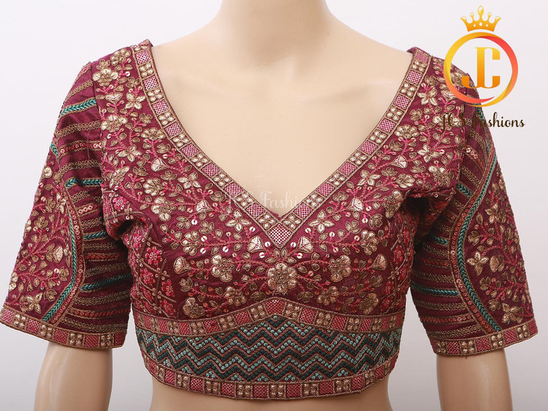 Sabyasachi Style Copper Jari Heavy Embroidery Work Blouse - Size 42