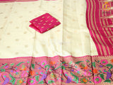 Foil Print Paithani Silk Printed Saree With Contrast Foil Print Blouse