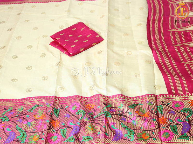 Foil Print Paithani Silk Printed Saree With Contrast Foil Print Blouse