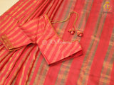 Gorgeous Gold Stripe Saree With Golden Tissue Zari Blouse