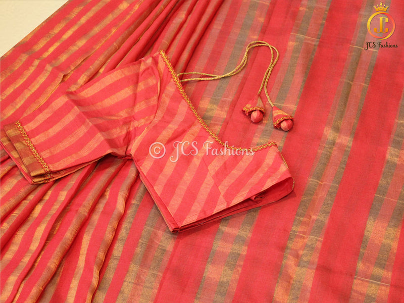 Gorgeous Gold Stripe Saree With Golden Tissue Zari Blouse