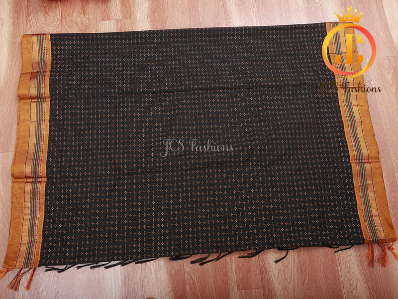 Ilkal Saree - Black Mercerized Soft Cotton Silk Saree With Running Blouse