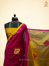 Exquisite Applique Work Handloom Saree With Running Blouse Piece