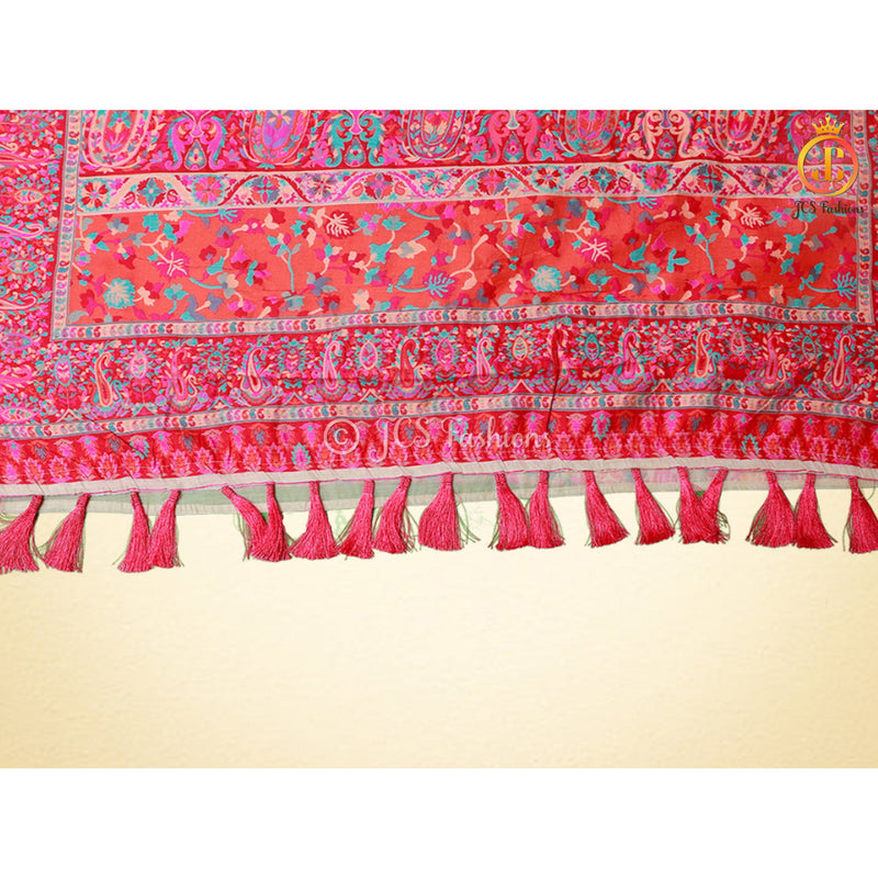 All Over Exquisite Thread Weaving Kani Silk Saree | Beige color fully stitched blouse