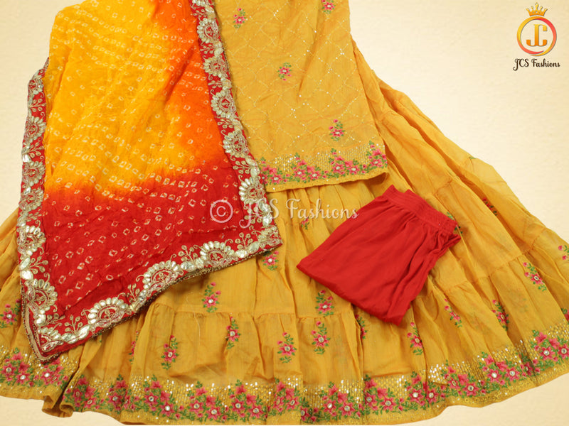 Mirror And Embroidery Work Chanderi Silk Long Flared Gown