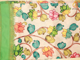 Satin Saree with Pitchwai And Kalamkari Design, Fully stitched blouse