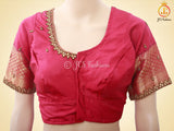 Kanchipuram Blended Silk Saree With fully stitched Blouse, Korvai Border