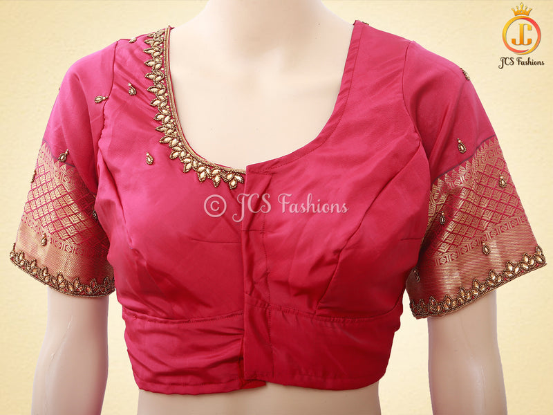 Kanchipuram Blended Silk Saree With fully stitched Blouse, Korvai Border