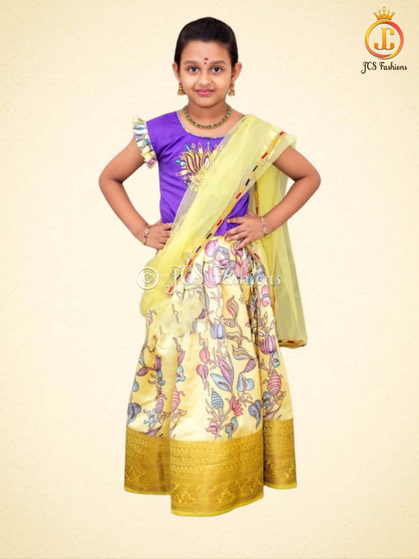 Kalamkari Print Lehenga with Croptop for Kids/Girls