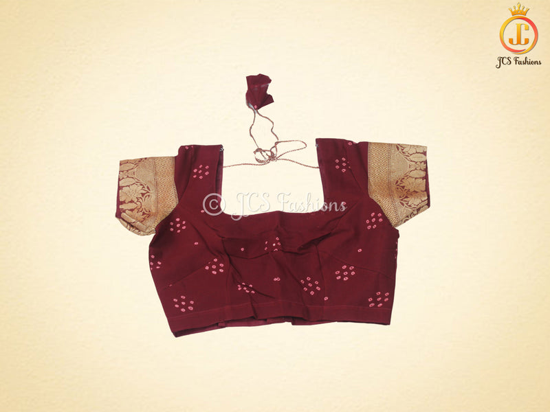 Maroon Pure Khaddi Georgette Rai Bandhej Saree, Silk Mark Certified