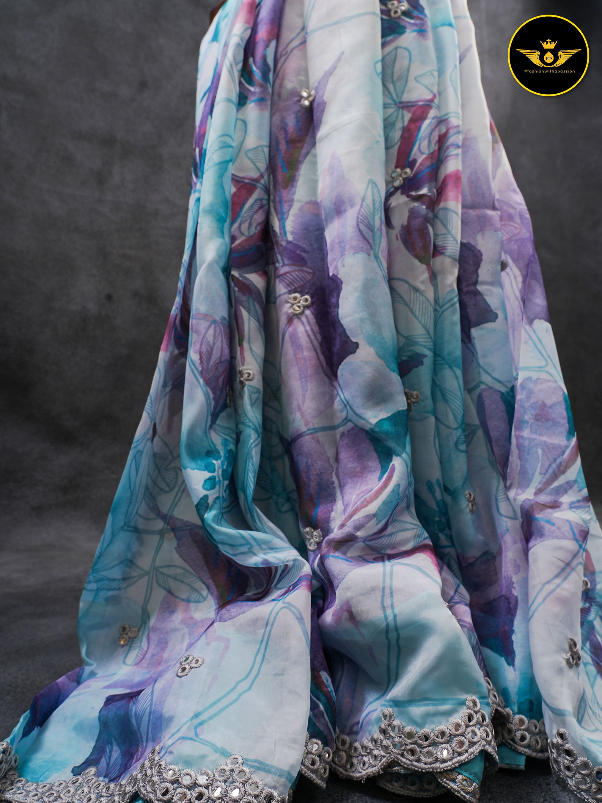 Chiffon Crepe Saree with Mirror Work Border and Designer Blouse SAREE JCS Fashions