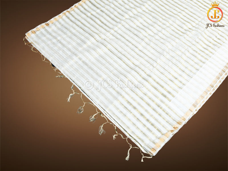 Modal Silk Saree With Golden zari striped, Fully stitched blouse.