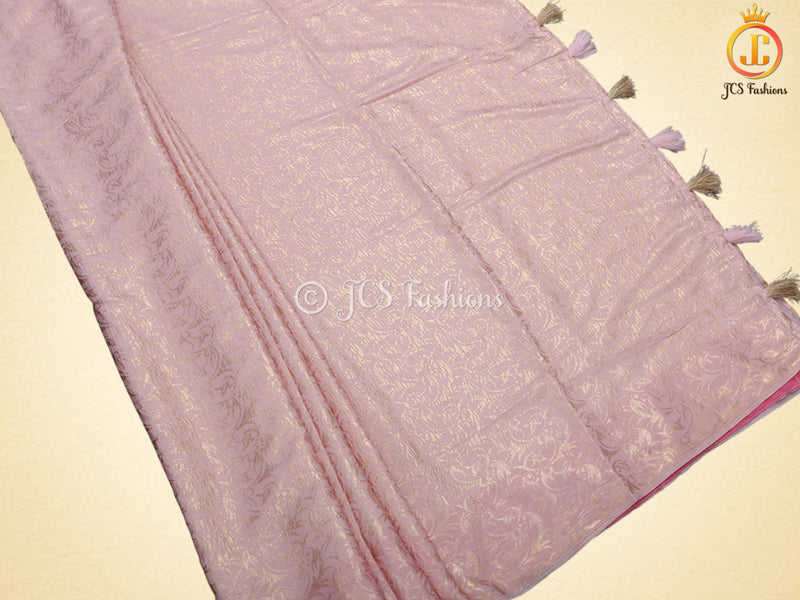 Allover Self-Design Pink Banarasi Crepe Soft Silk Saree With Blouse