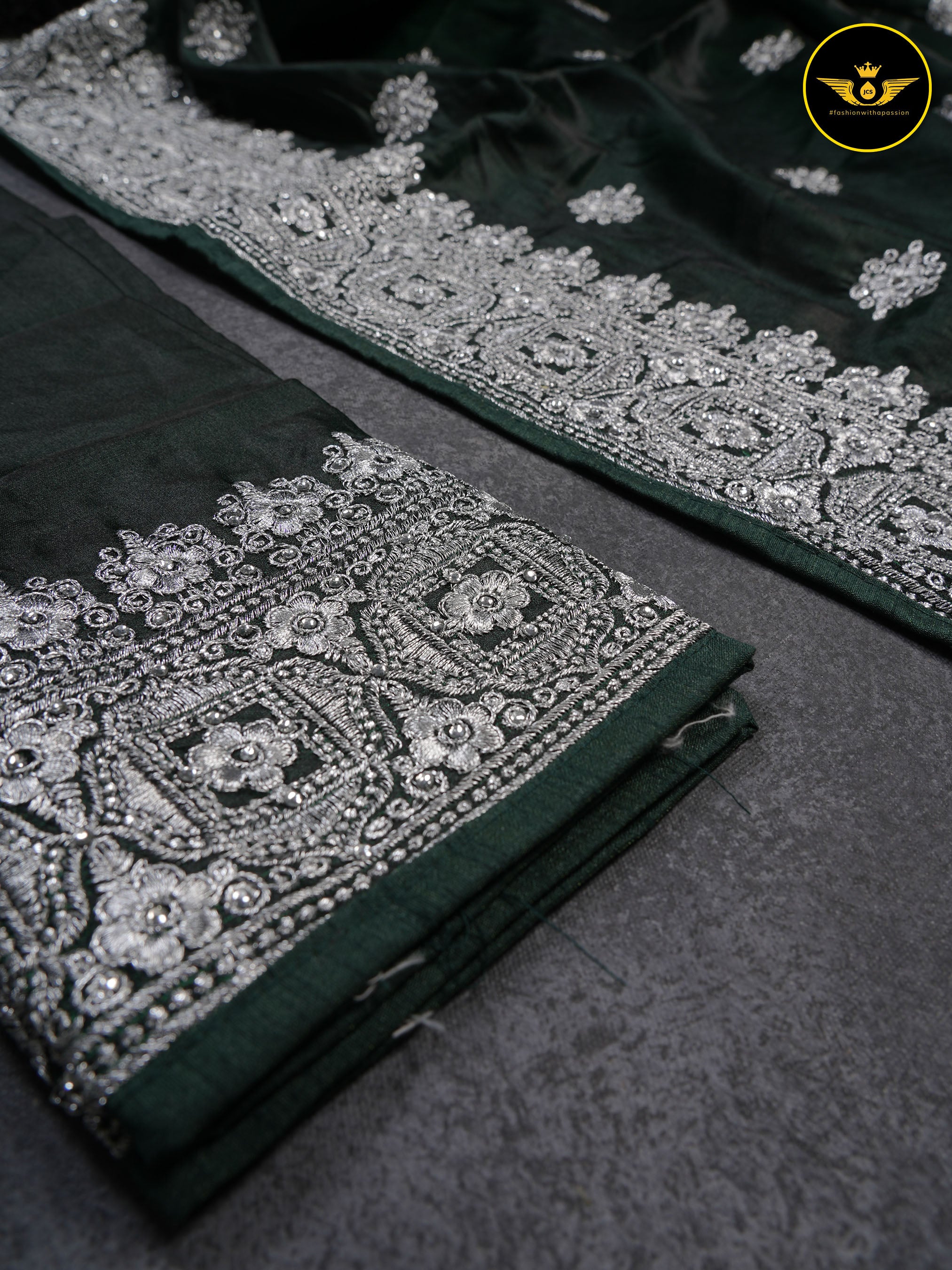 Heavy Tussar Silk Saree With Silver Jari Embroidery And Stone Work SAREE JCS Fashions