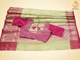 Pure Handloom Banarasi Muslin Silk Saree With fully stitched Blouse