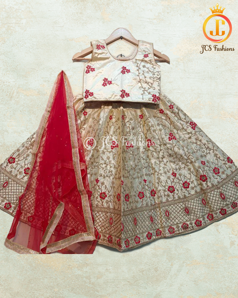 Designer Chain Stitch Lucknowi Style Embroidery Work Kids Lehenga