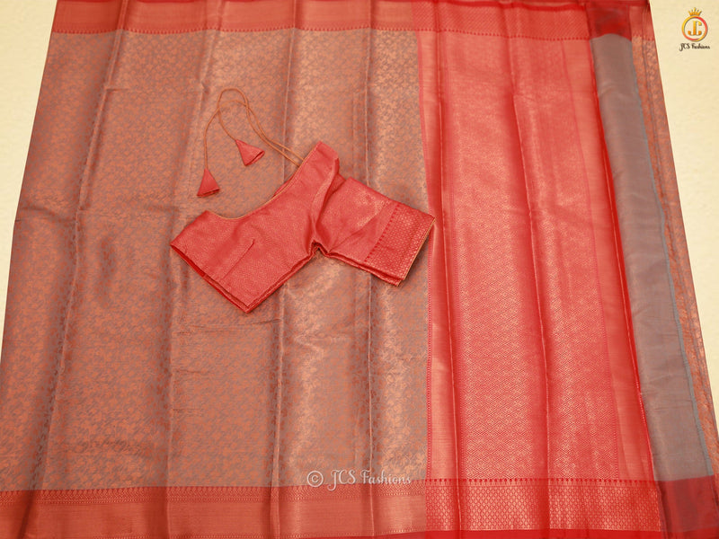 Indian Copper Zari Weaves Soft Silk Saree And Blouse