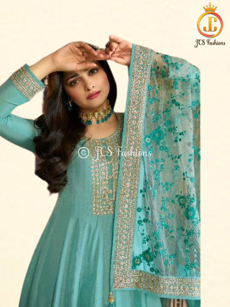 Stunning Dola Silk A-line Floor Length Gown in Glowing Green