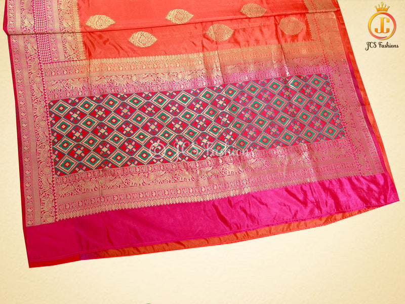 Banarasi Katan Silk Saree With Long Border And Beautiful Pattern Blouse