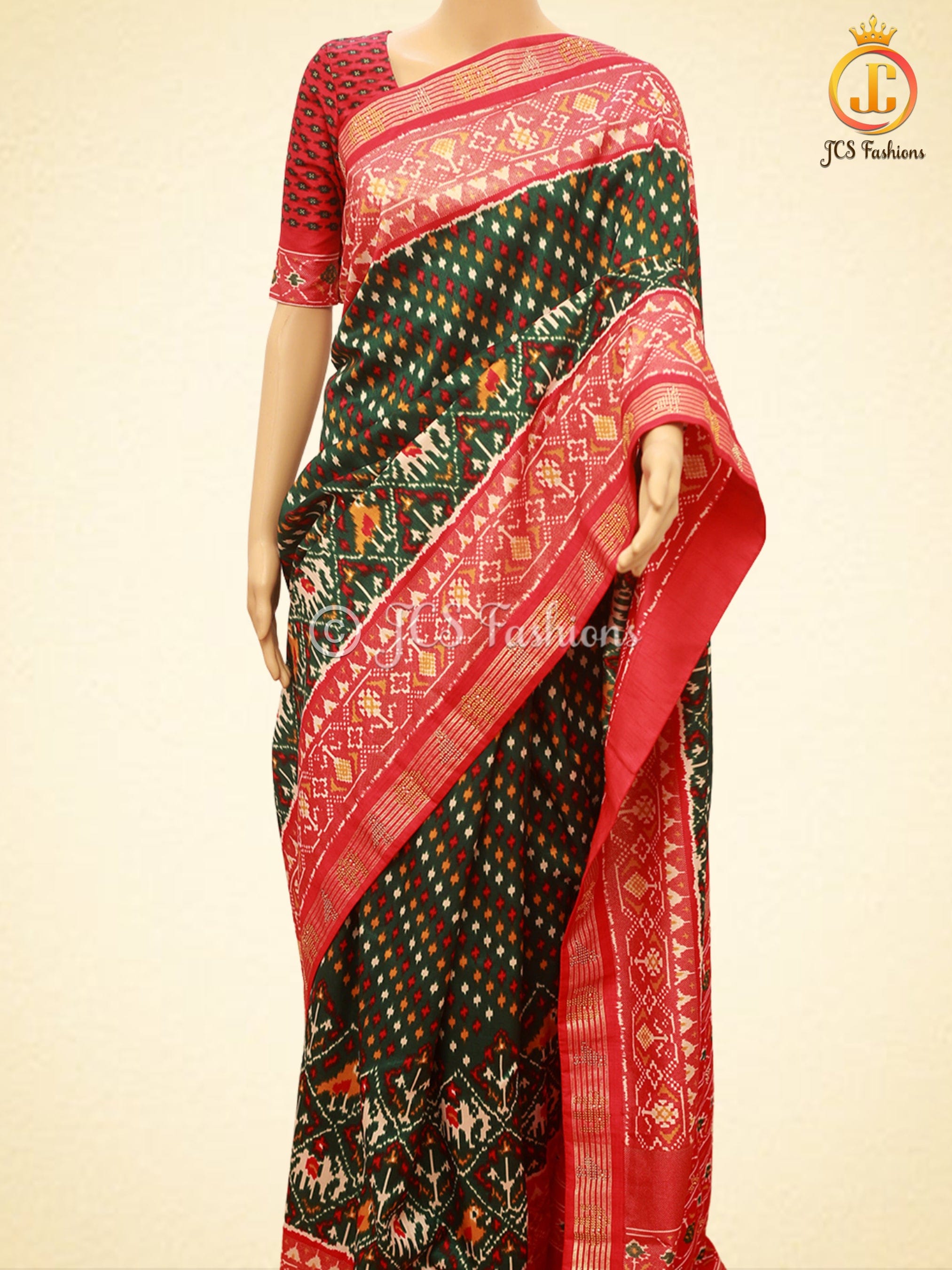 Patola Printed Ikkat Designer Gajji Silk Sarees With Printed Blouse SAREE JCS Fashions