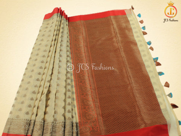Beige Color Kadhi Linen saree with all-over Antic zari motifs