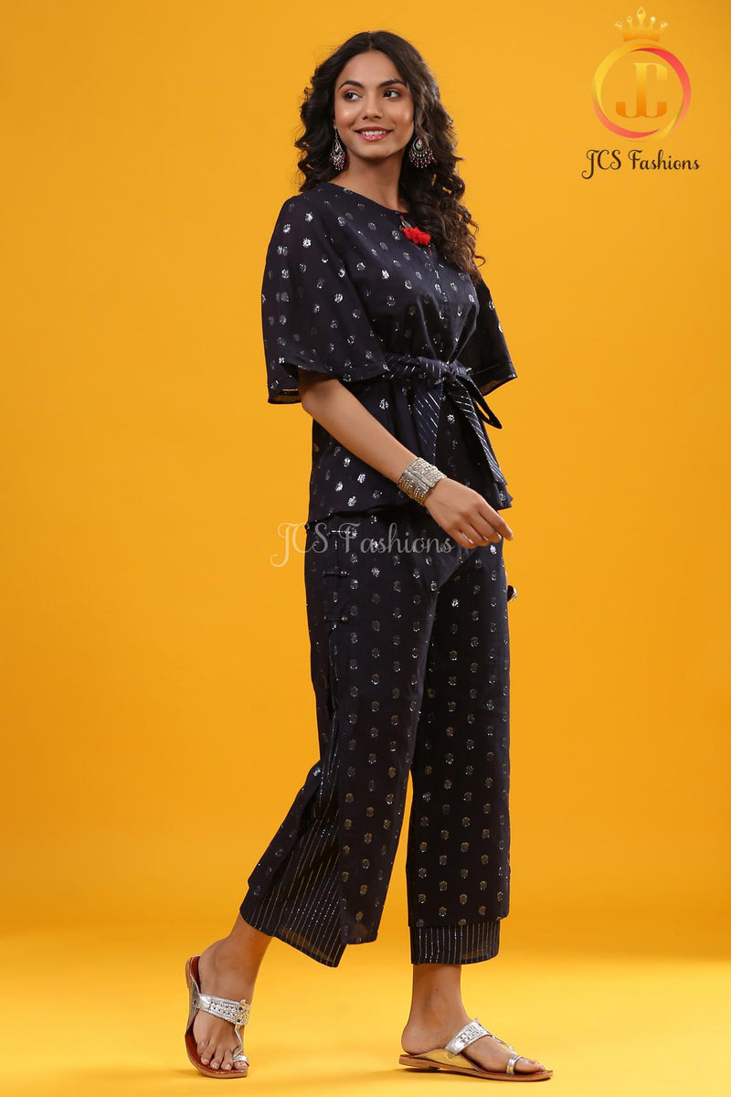 Co-Ord Navy blue Color Cotton Lurex Dress. Environment Friendly