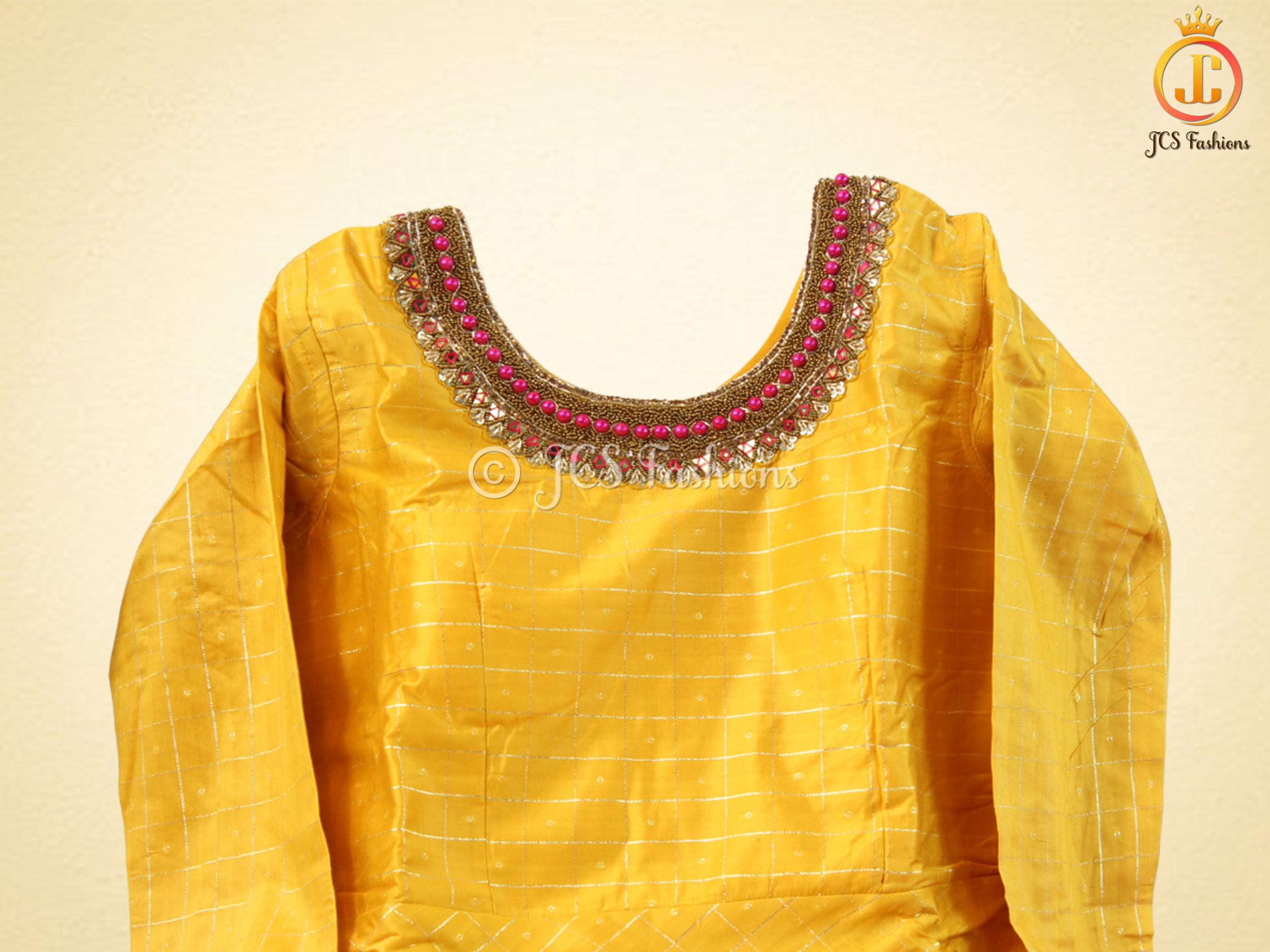 Traditional Anarkali long gown with self zari weaving in Yellow KURTI JCS Fashions