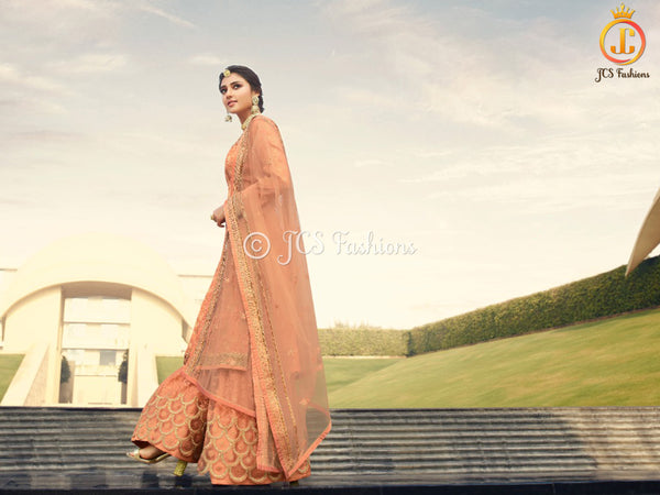 Sharara Suit With Intricate Stone and Embroidery work in Peach