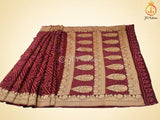 Maroon Pure Khaddi Georgette Rai Bandhej Saree, Silk Mark Certified